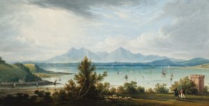 Vista do Clyde a partir de Ardgowan, com as Ilhas de Bute e Arran à distância, c.1821 (óleo sobre painel) de James Barnicle