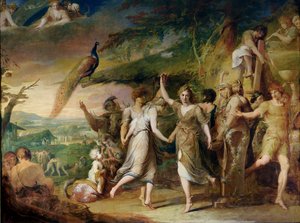 Um Grecian Harvest Home, ou Ação de Graças para as Deidades Rurais, Ceres, Baco Sylvanus e Pan, segundo na série O Progresso da Cultura e do Conhecimento Humanos, c.1777-84