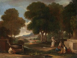 Landschaft mit einem Mann, der seine Füße an einem Brunnen wäscht de James Barry