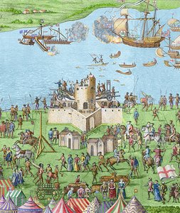 O naufrágio do Mary Rose durante a Batalha do Solent, 1545, 1778 (gravura) (posterior coloração)