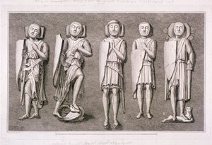 Cinco efígies de cavaleiros da Temple Church, Londres, 1786. de James Basire I