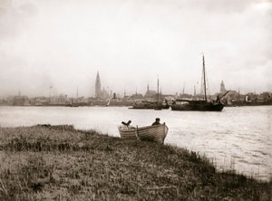 Barco a remos por um canal, Roterdã, 1898. de James Batkin