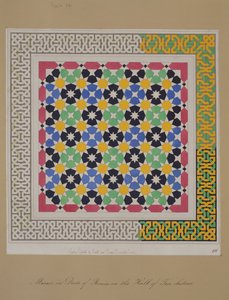 Mosaico em dado de recesso no Salão das Duas Irmãs, Alhambra, de &39;As Antiguidades Árabes da Espanha&39;, publicado em 1812