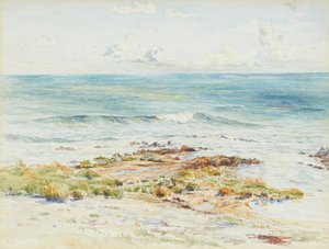 Paisagem costeira (lápis e aguarela) de James Caw