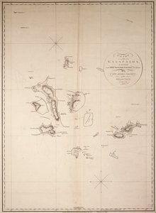 Carta das Galápagos, feita no navio mercante "Rattler", e desenhada pelo Capitão James Colnett, da Marinha Real. Correcções de 1832. de James Colnett