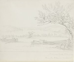 Derwent Lake, do Sr. W. Mains Residence, 1843 (grafite em papel creme) de James David Smillie