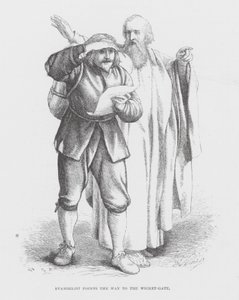 Evangelista indica o caminho para a porta do postigo (gravura) de James Dawson Watson