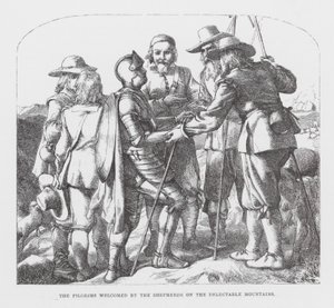 Os peregrinos acolhidos pelos pastores nas montanhas deliciosas (gravura) de James Dawson Watson
