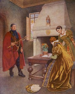 O Mercador de Veneza de Shakespeare: Pórcia, Nerissa e Baltazar (litografia a cores) de James Dromgole Linton