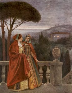 O Mercador de Veneza de Shakespeare: Pórcia e Nerissa (litografia a cores) de James Dromgole Linton