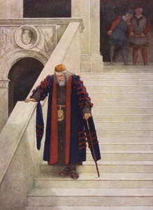O Mercador de Veneza, de Shakespeare: Shylock a sair do Palácio Ducal (litografia a cores) de James Dromgole Linton