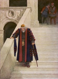 O Mercador de Veneza, de Shakespeare: Shylock a sair do Palácio Ducal (litografia a cores)
