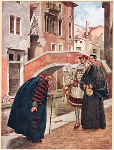"Com a respiração travada e a humildade sussurrante", ilustração de "O mercador de Veneza", c.1910
