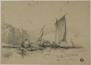 Barcos de pesca perto das falésias de James Duffield Harding