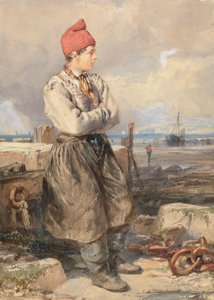 Cena da costa francesa com Fisherboy de James Duffield Harding