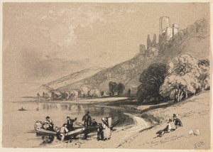 Esboços em casa e no exterior: ruínas de Schonberg no Reno, 1834. de James Duffield Harding