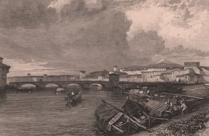Vista do rio Arno em Pisa, Toscana, Itália, gravura em aço de Thomas Higham (1796-1844) após desenho de James Duffield Harding (1798-1863) de James Duffield Harding
