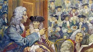 Sir Robert Walpole apostou uma vez um guinéu na sua precisão clássica e perdeu (guache sobre papel)
