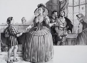 O jovem Francis Bacon e a rainha Isabel I (guache sobre papel) de James Edwin McConnell