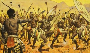 Guerreiros zulus obrigados por Shaka a dançar em terreno espinhoso de James Edwin McConnell