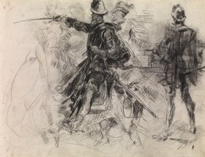 Dom Quixote (giz preto sobre papel) de James Ensor