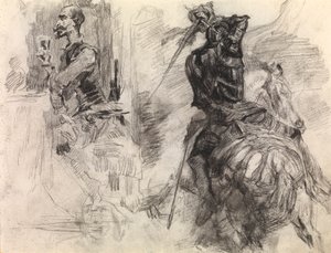 Dom Quixote (lápis de cera e giz preto sobre papel) de James Ensor