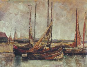 Barcos de pesca (óleo sobre cartão a bordo) de James Ensor