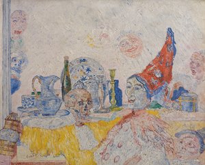 Pierrot e Skeleton num Robe Amarelo de James Ensor