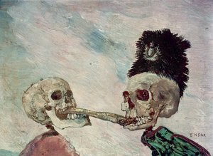 Esqueletos Lutando por um Arenque (óleo sobre painel) de James Ensor