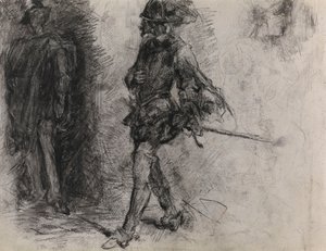 Um espanhol de pé à sombra, outro homem e uma cabeça de perfil de James Ensor
