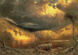 Céus tempestuosos acima do lago eco, montanhas brancas de James Fairman