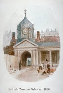 Porta de entrada para o antigo Museu Britânico Montague House, Bloomsbury, Londres, 1850.