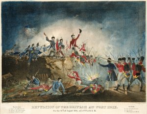 Repulsão dos britânicos em Fort Erie, em 15 de agosto de 1814, às 2 horas da manhã, pub. 1841, (gravura colorida à mão)