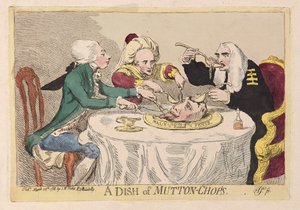 Um prato de carne de carneiro, pub. 1788 (gravura colorida à mão)