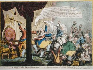 Um pontapé nos Broad-bottoms! - i.e. - Emancipação de "Todos os Talentos", publicado por Hannah Humphrey em 1807 (gravura colorida à mão com aquatint) de James Gillray