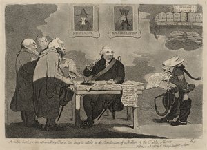 Um Nobre Senhor numa Aproximação de Paz demasiado Ocupado para Atender às Despesas de um Milhão do Dinheiro Público [verso] de James Gillray