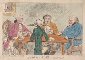 Um porco em um puxão, Whist, Whist, pub. 1788 (gravura colorida à mão)