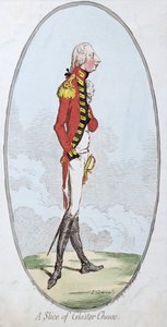 Uma fatia de queijo gloster, publicado por Hannah Humphrey em 1795 (gravura à mão colorida)