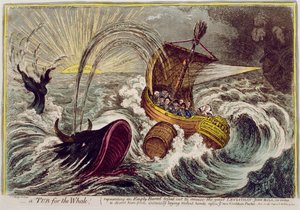 Uma banheira para a baleia! publicado por Hannah Humphrey em 1806 (gravura à mão colorida)