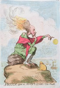 Uma bruxa, em cima de um monte, ou Fuzelli, publicado por Hannah Humphrey em 1791 (gravura à mão colorida)