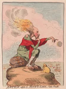 Uma bruxa em cima de uma borda de montagens; vide; Fuzelli, pub. 1791 (gravura colorida à mão)