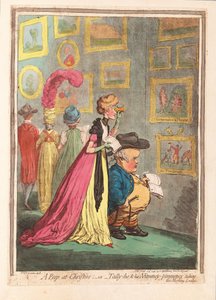 Um pio em Christies; - ou - tally-ho, e seu Nimeny-pimmeney tomando o saguão da manhã, pub. 1796 (gravura colorida à mão)