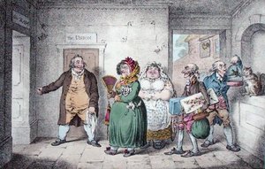 Uma solteirona numa viagem, desenhada por Brownlow North, publicada por Hannah Humphrey de James Gillray