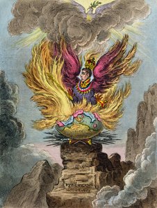 Apoteose da Fênix da Córsega, publicada por Hannah Humphrey em 1808 (gravura à mão colorida)