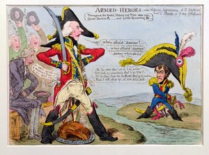 Heróis Armados, ou Aparições Militares no St. Stephen&39;s em St. Cloud&39;s no Dia do Desafio, publicado por Hannah Humphrey em 1803 (gravura à mão colorida)
