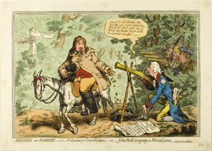 Mendigar não é roubar; ou seja, contribuição voluntária, ou John Bull escapando de um empréstimo forçado de James Gillray