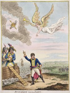 Buonaparte saindo do Egito, publicado por Hannah Humphrey em 1800 (gravura colorida à mão)