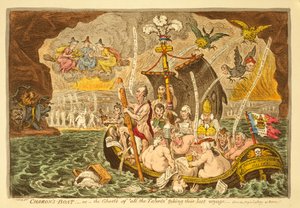 O Barco de Caronte, ou Os Fantasmas dos &39;Todos os Talentos&39; Fazendo sua Última Viagem, publicado por Hannah Humphrey, 1807 (gravura à mão colorida)