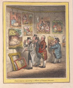 Conhecedores examinando uma coleção de George Morlands, pub. 1807 (gravura colorida à mão)