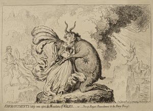 Encantamentos vistos recentemente nas montanhas de Gales ou "Reconciliação de Shon-ap-Morgan com a Princesa Fada", publicado em 30 de junho de James Gillray
